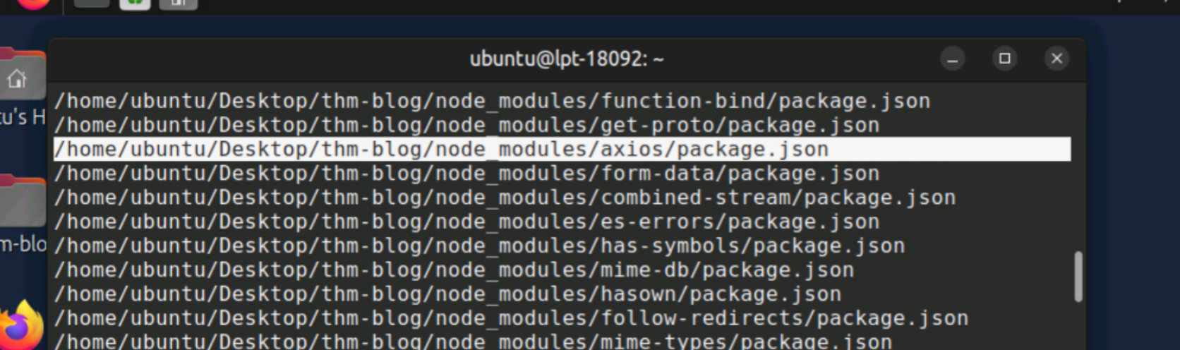axios package.json contents